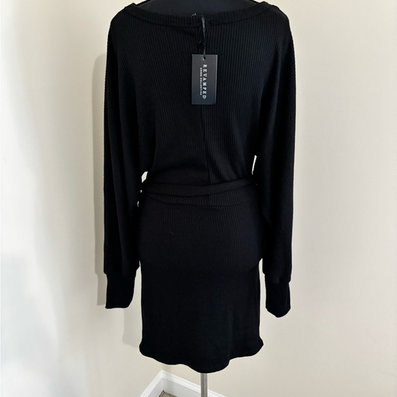 Revamped Black Long Sleeve Knit Dress with Belt - Picture 3 of 5